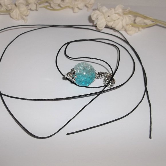 Necklace Pendant Beaded Turquoise Blue and Silver Jewelry Gift Idea for Her A107 - Picture 4 of 8